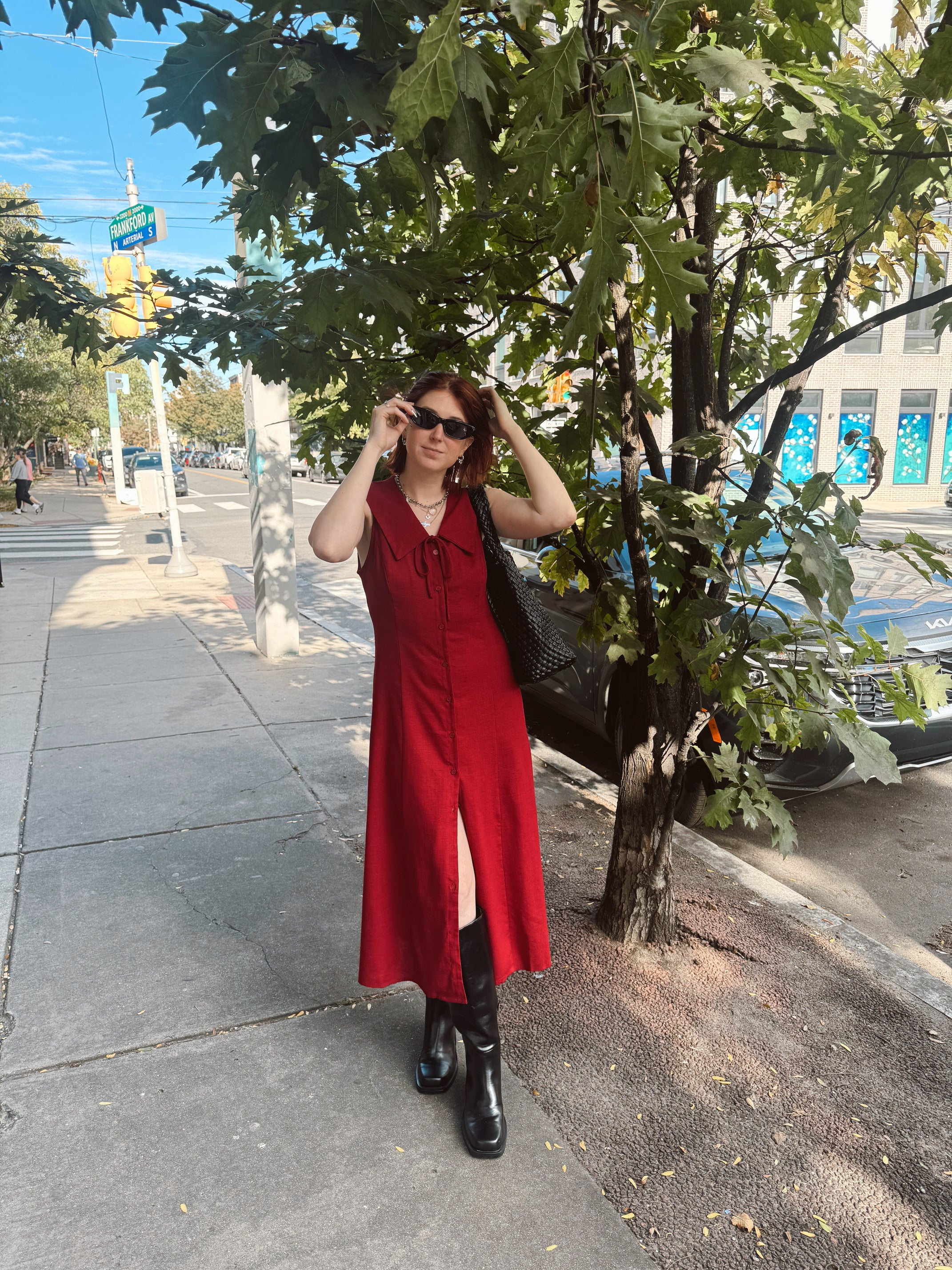 Linen Button Down Dress With Sailor Collar