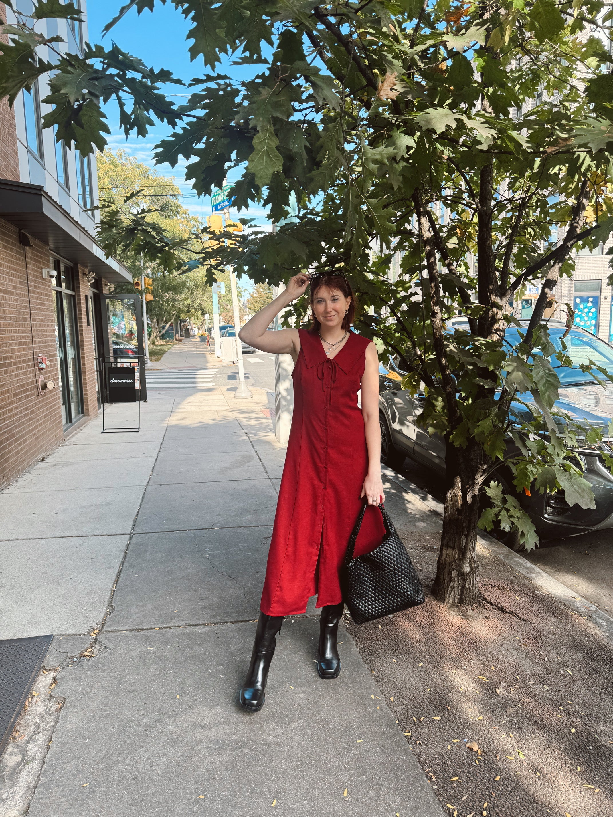 Linen Button Down Dress With Sailor Collar