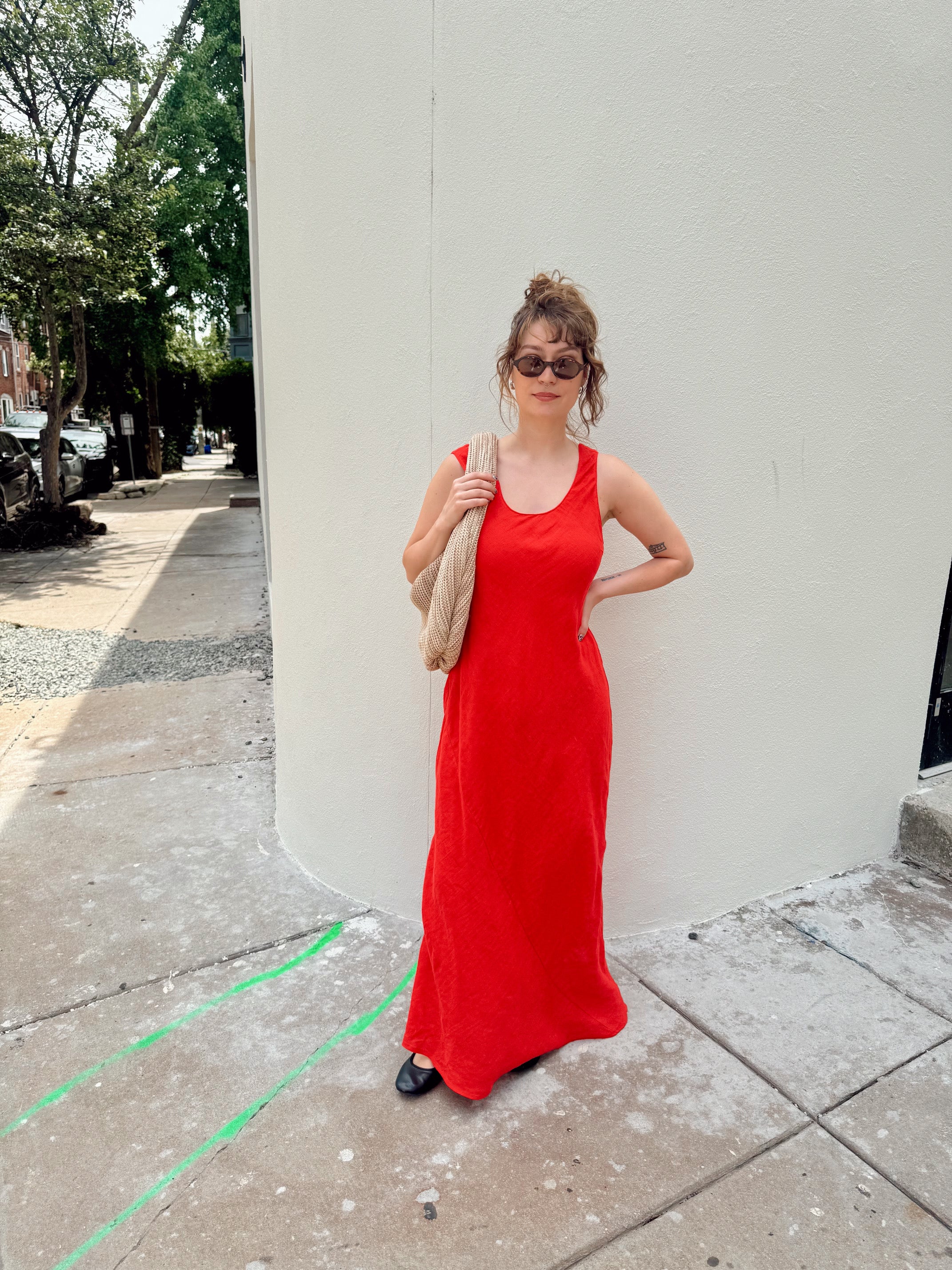 Linen Maxi Dress - Red