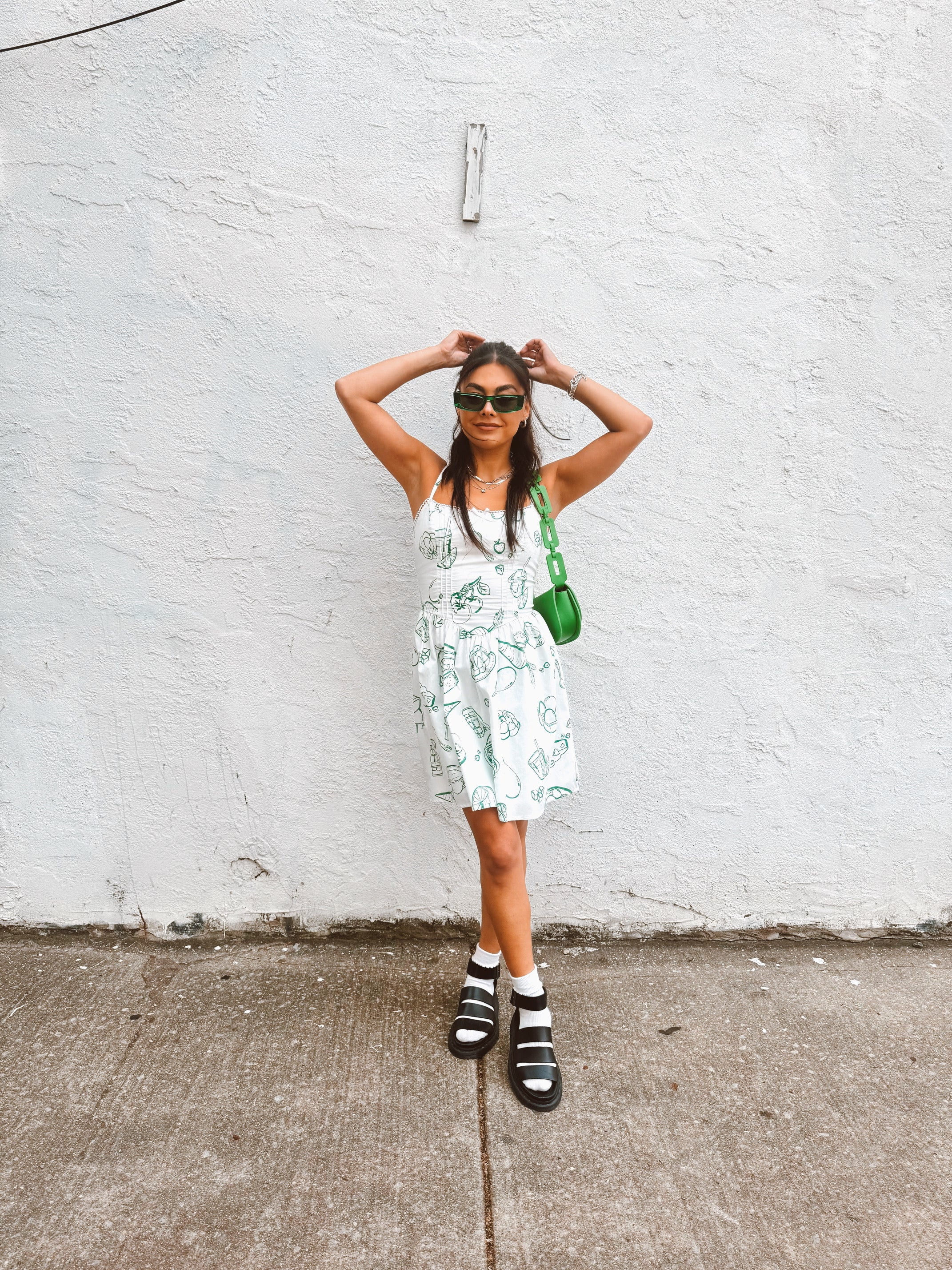 Doodle Line Print Spaghetti Strap Mini Dress