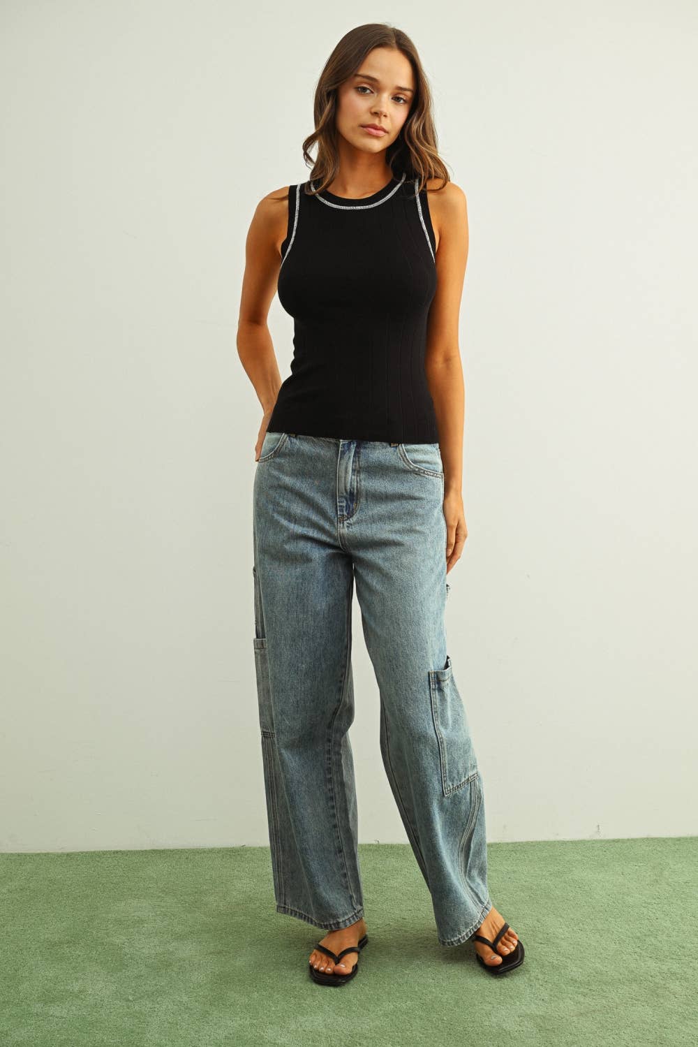 Contrast Stitching Knit Tank Top