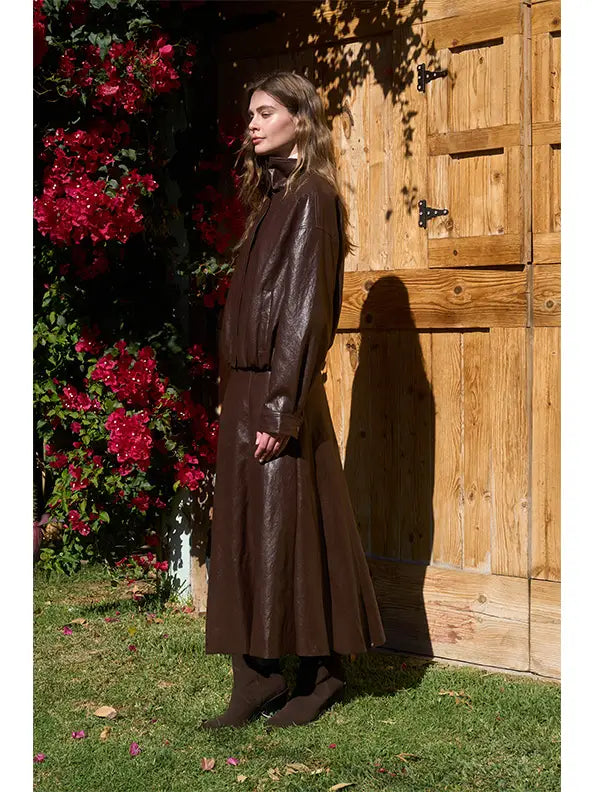 Chocolate Leather Bomber Jacket