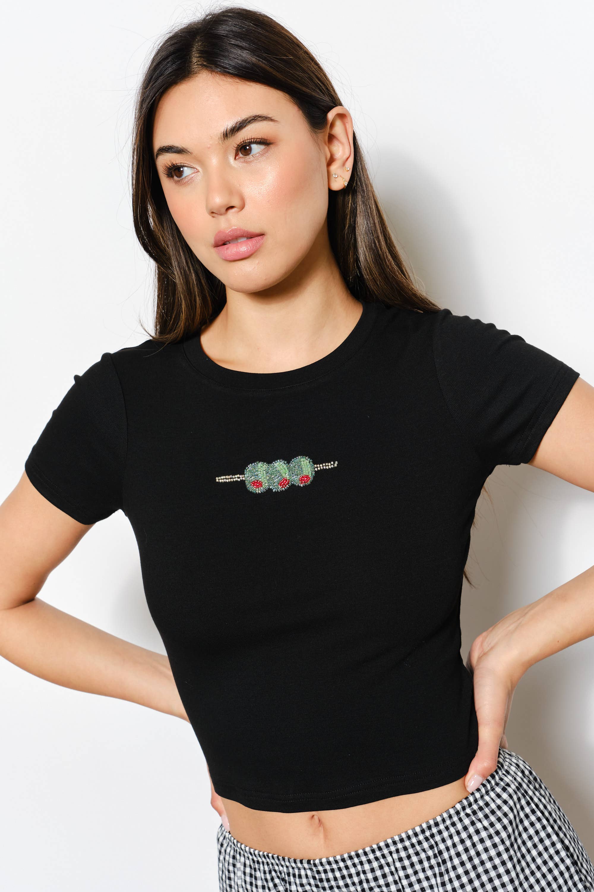 Olives Beaded Tee - Black