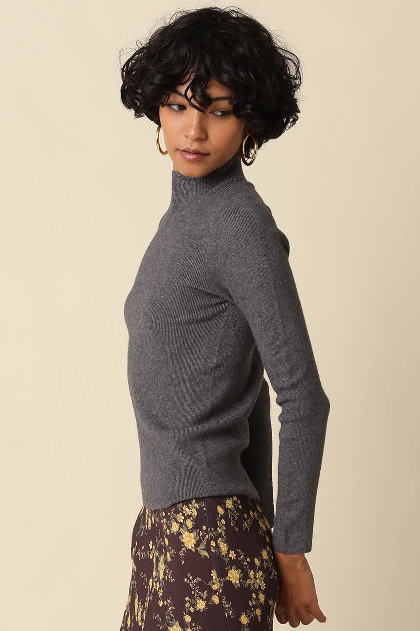 Romy Mock Neck Knit Sweater - Grey