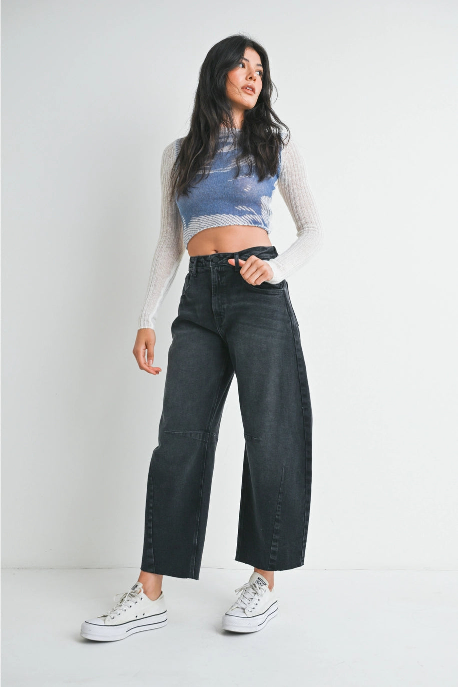 Washed Black Barrel Jeans With Seams