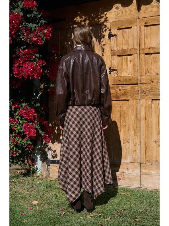 Chocolate Leather Bomber Jacket