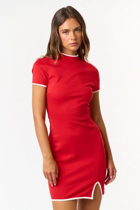 Contrast Binding Red Mini Dress