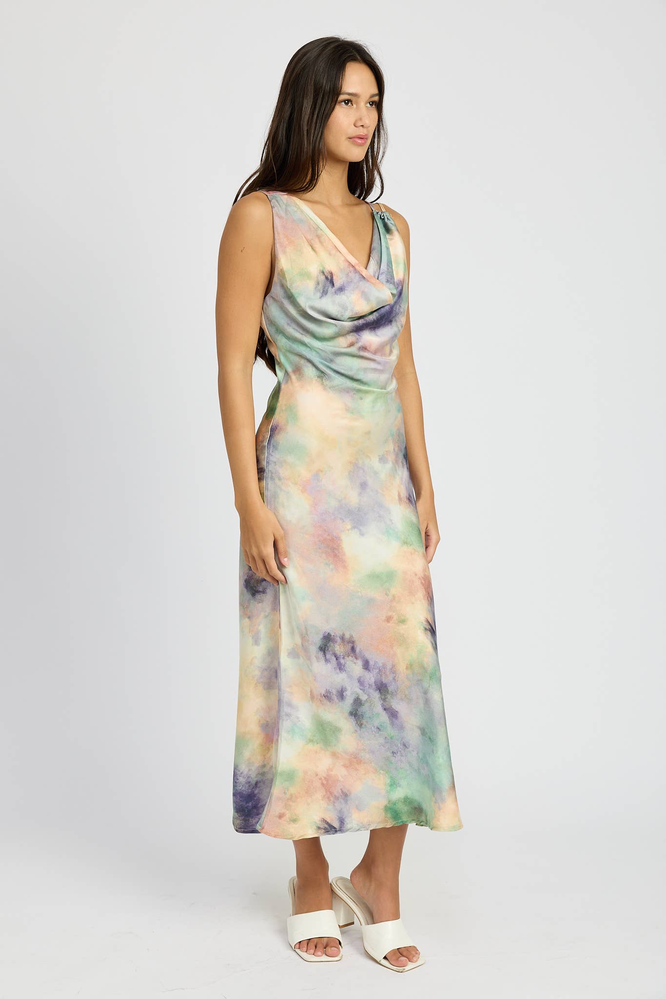 Cowl Neck Watercolor Dress