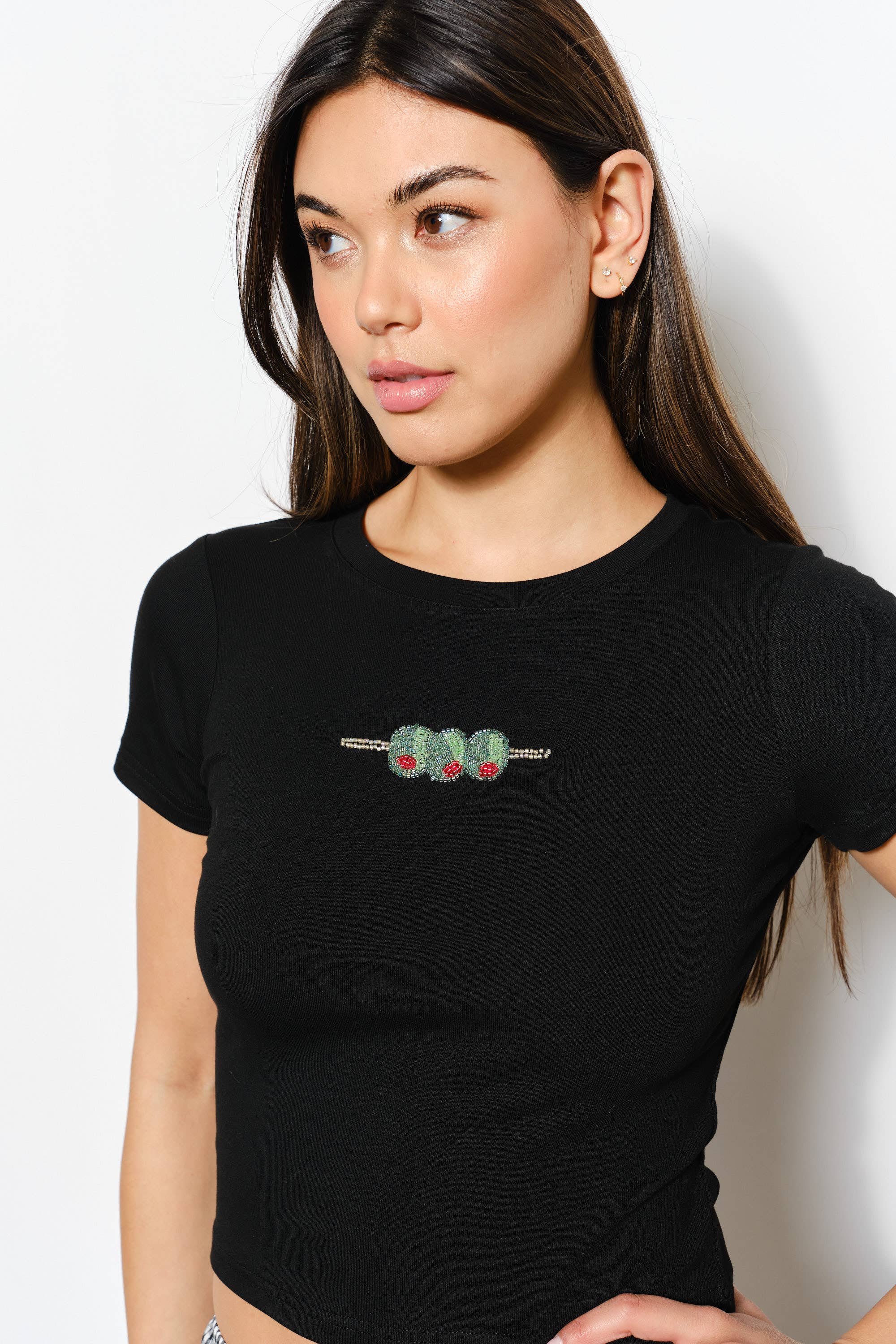 Olives Beaded Tee - Black