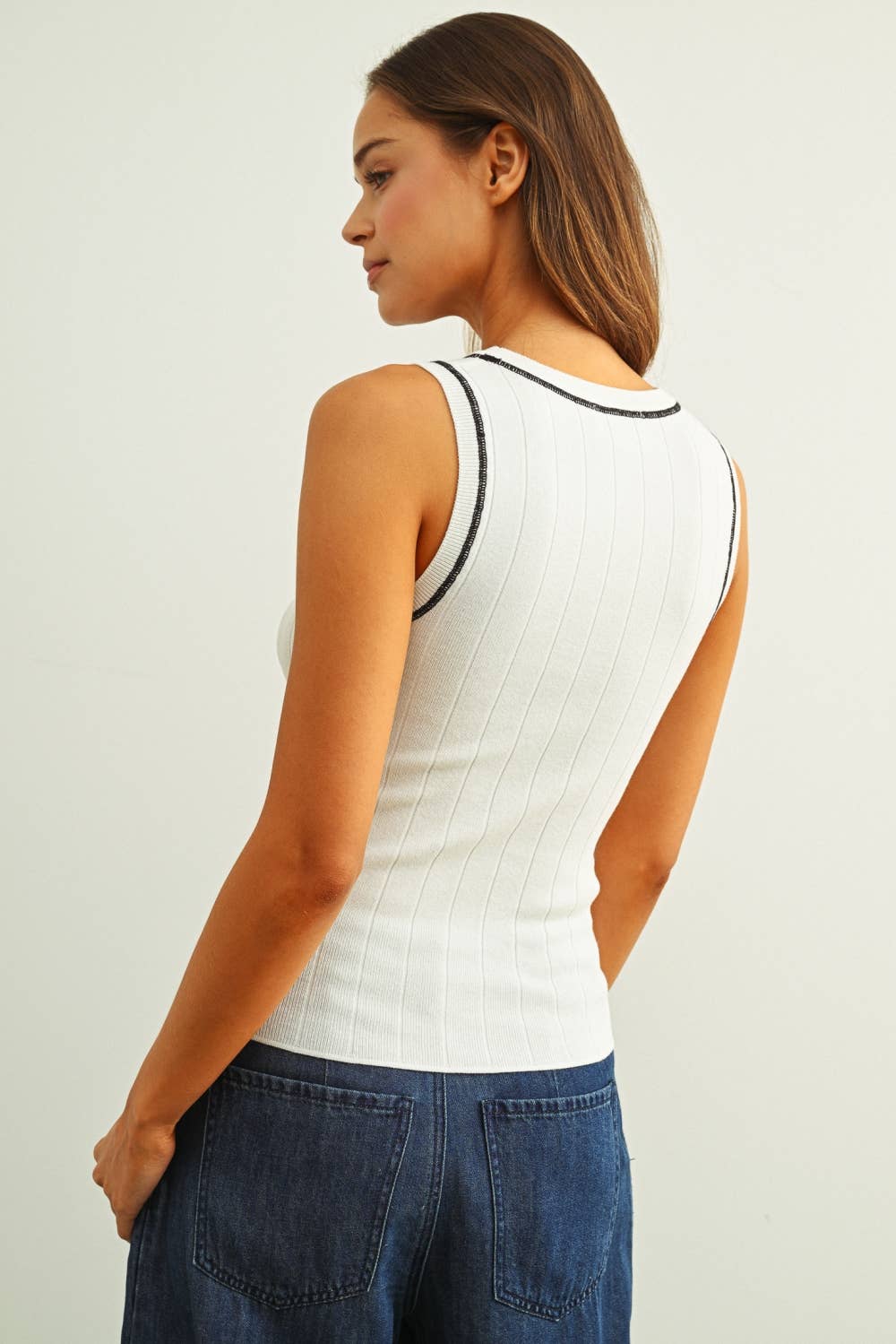 White Knit Contrast Tank
