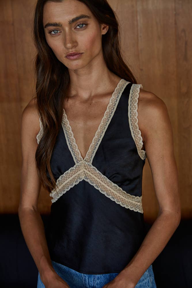 Satin and Lace V-Neck Top