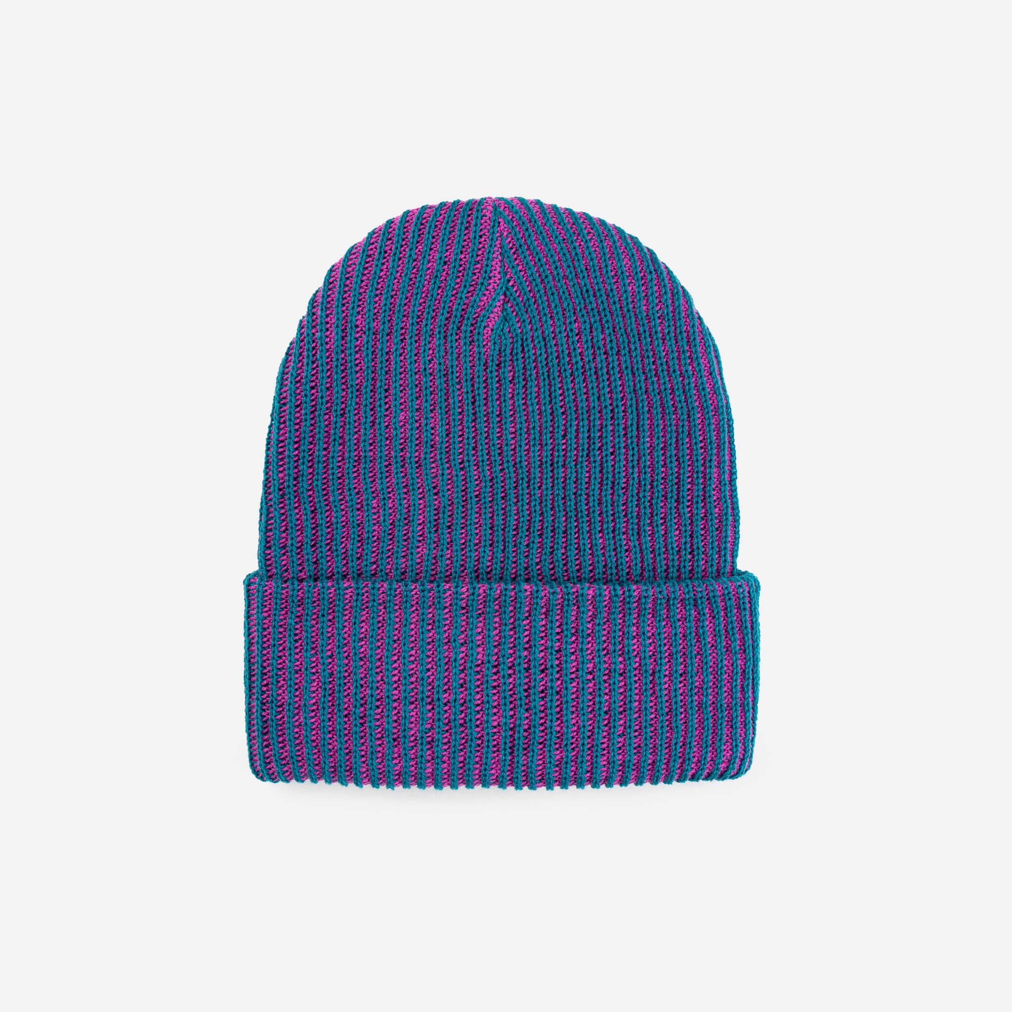 Simple Rib Knit Beanie: Teal Magenta