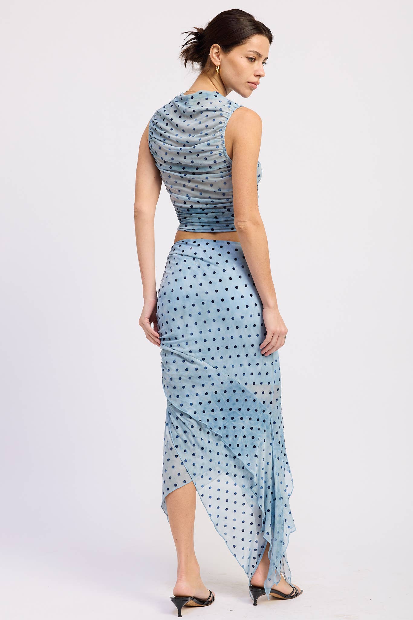 Asymmetrical Blue Dot Midi Skirt