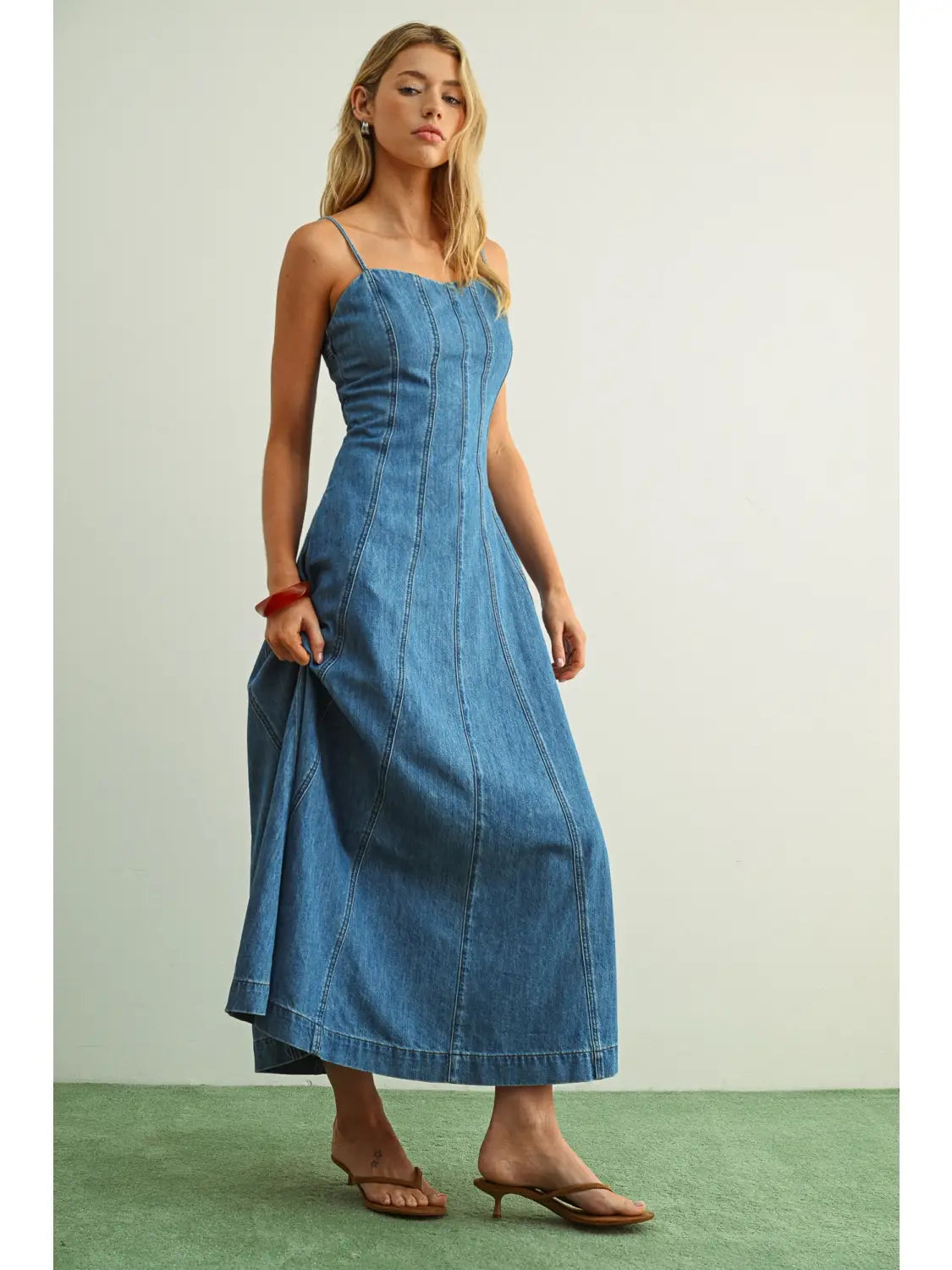 Paneled Denim Maxi Dress