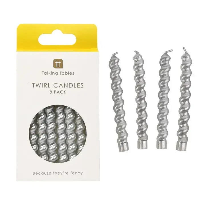Silver Twirl Birthday Candles | 8 Pack | Birthday Party |