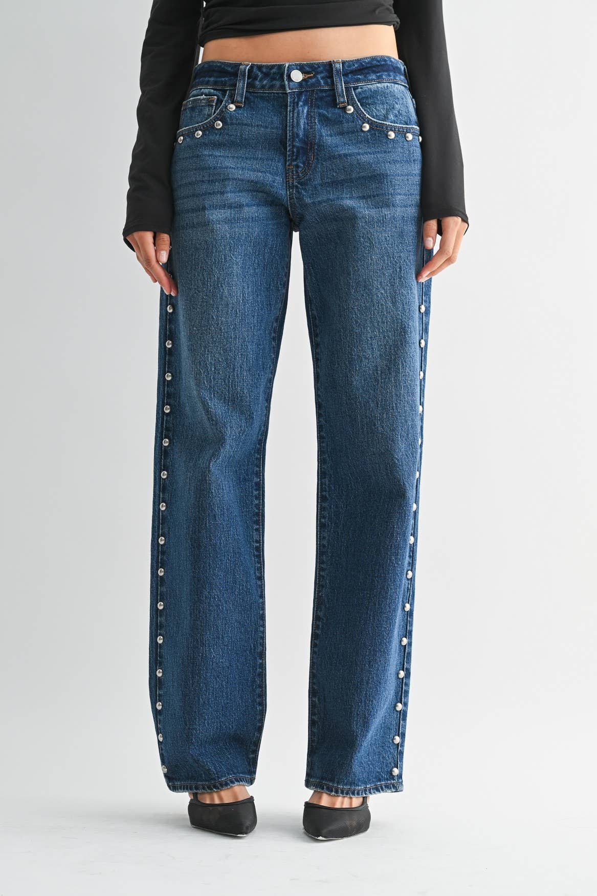 Low Rise Studded Baggy Jean