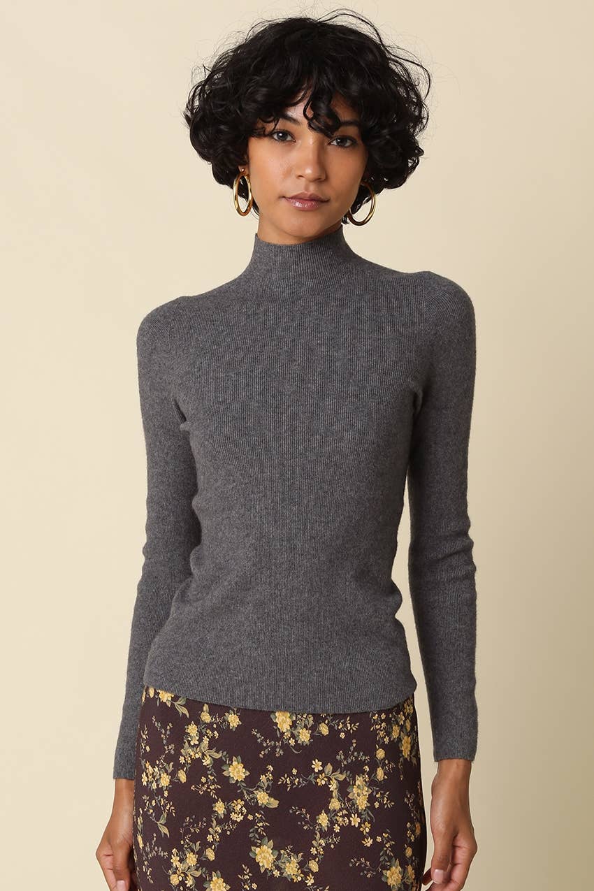 Romy Mock Neck Knit Sweater - Grey