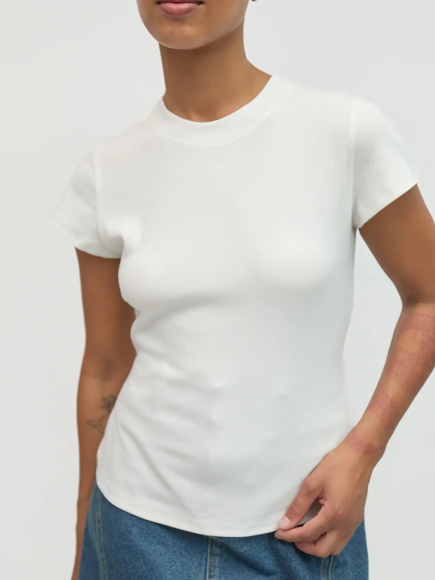 Jeri Ribbed High Neck Tee - White