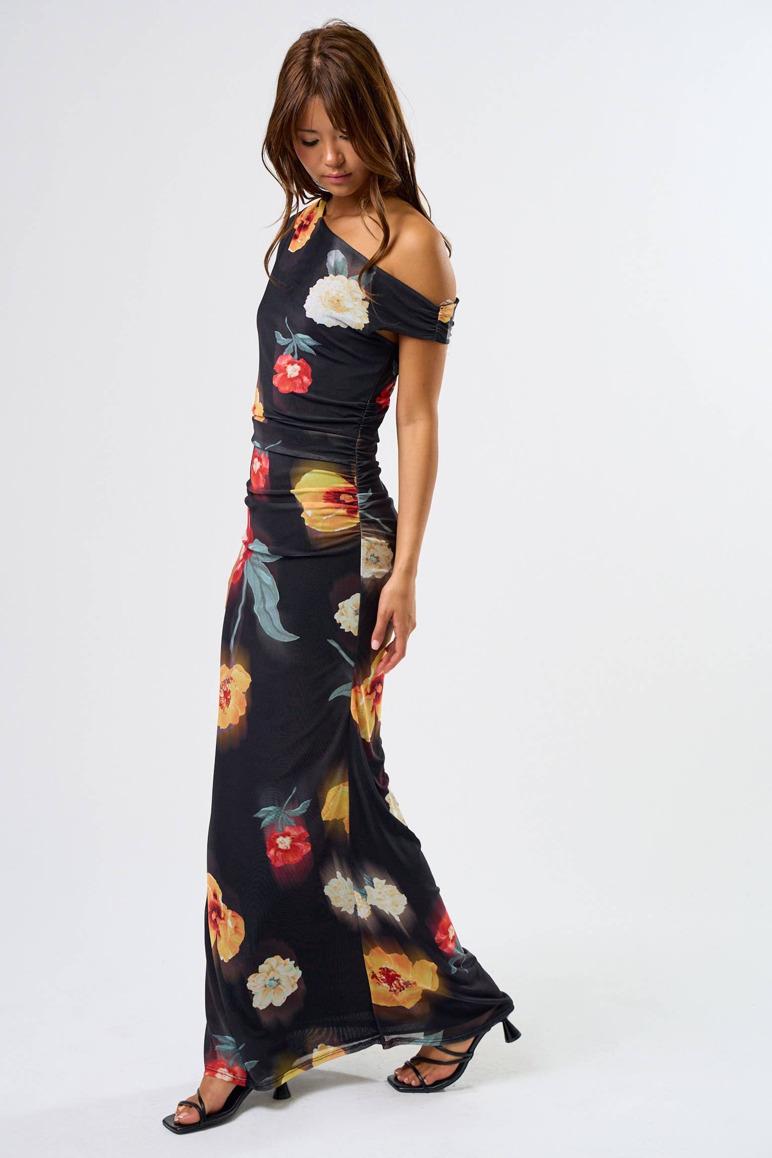 Asymmetrical Floral Maxi Dress