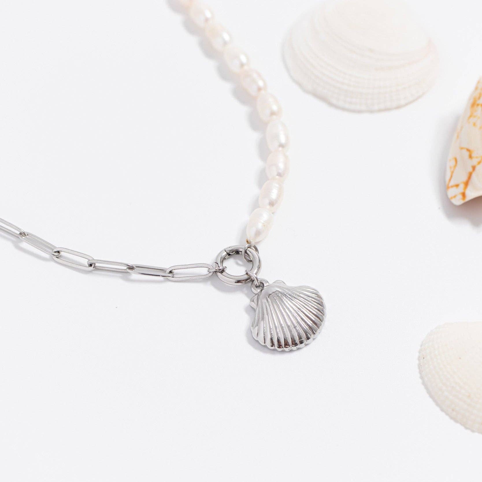 Freshwater Pearl Paperclip Split Chain Charm Holder Necklace