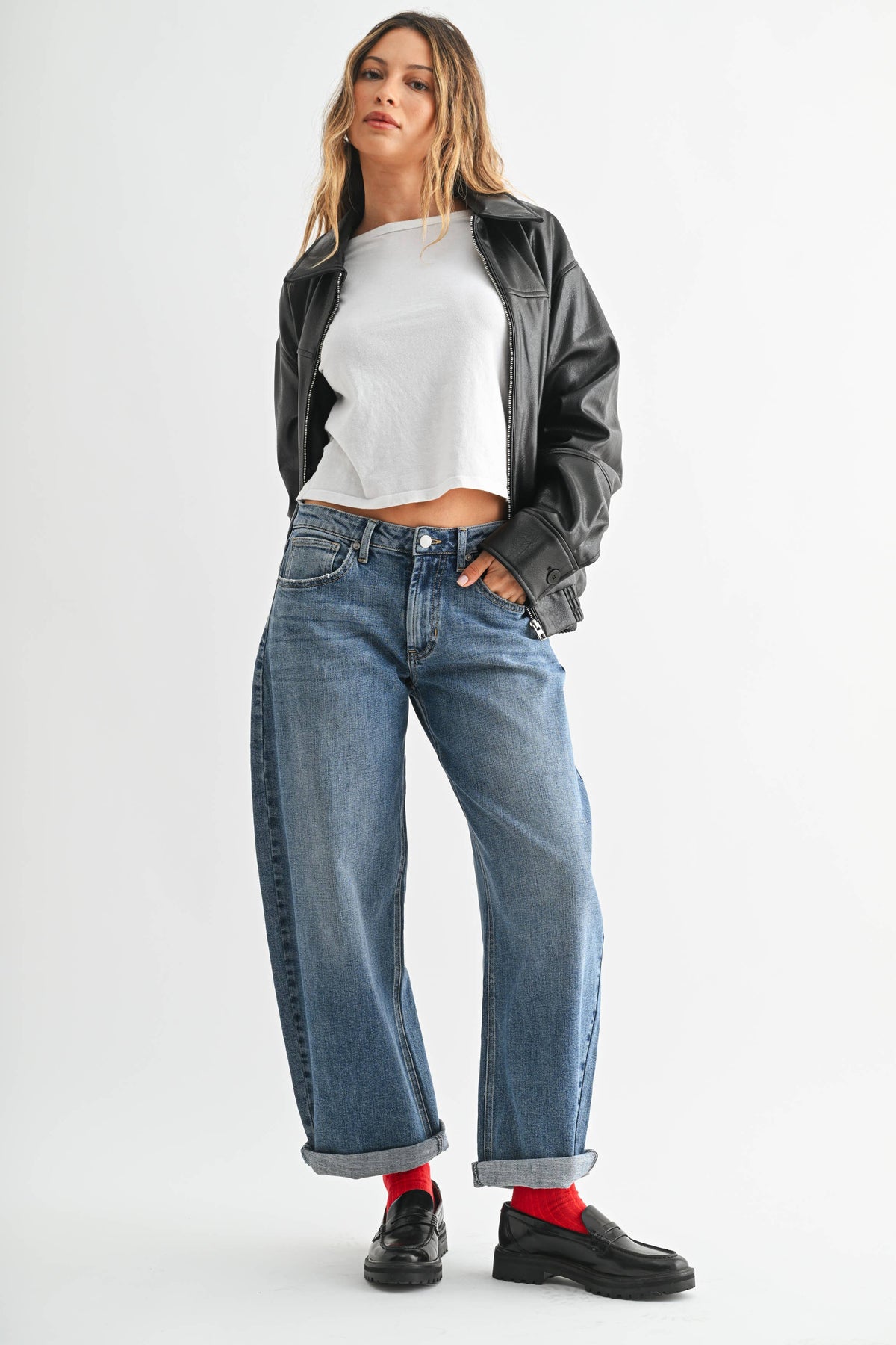 Cuffed Barrel Jean - Med Wash