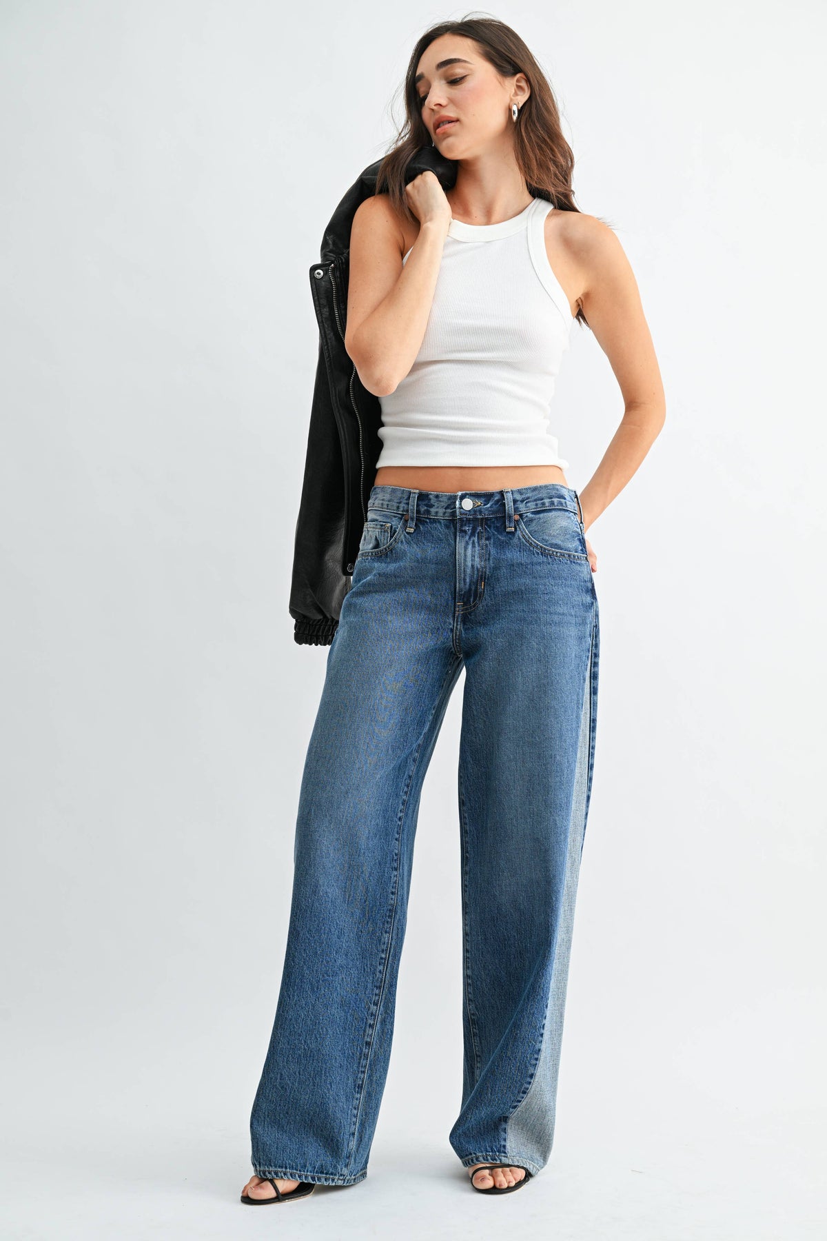 Contrast Angle Seam Wide Leg