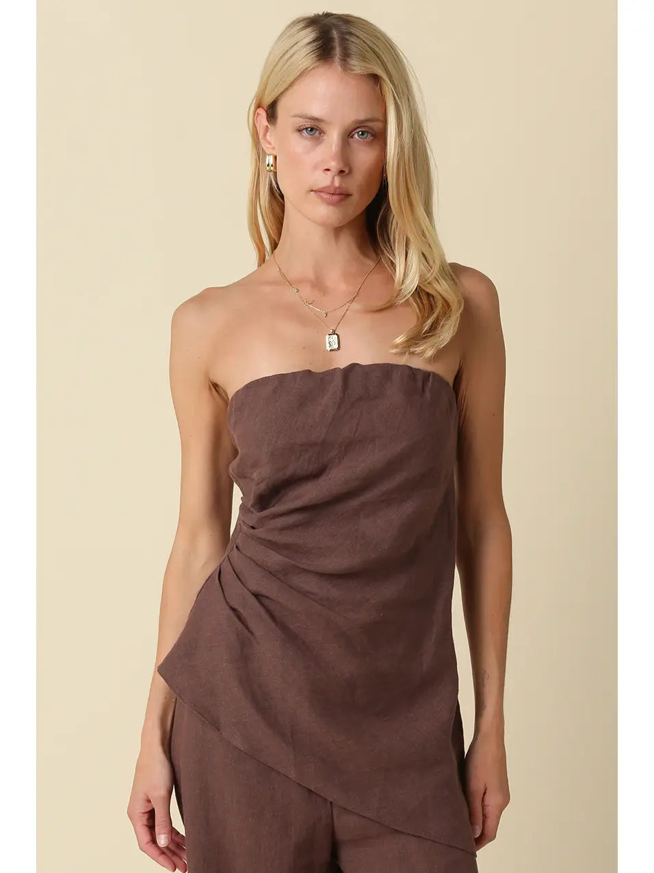 Rita Draped Strapless Linen Top