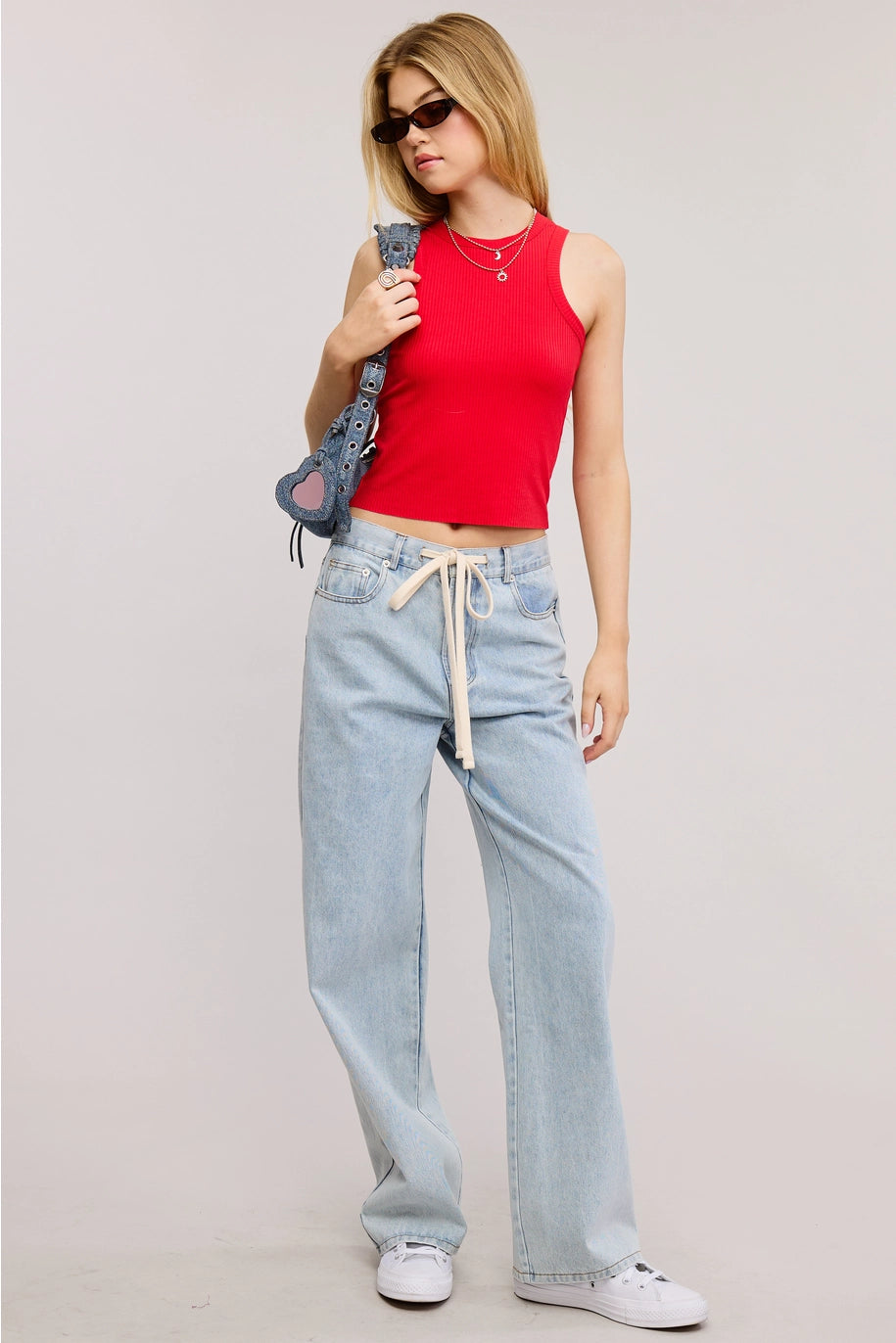 Red Rib-Knit Racerback Tank