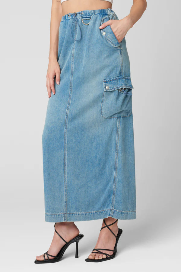 Denim Cargo Maxi Skirt