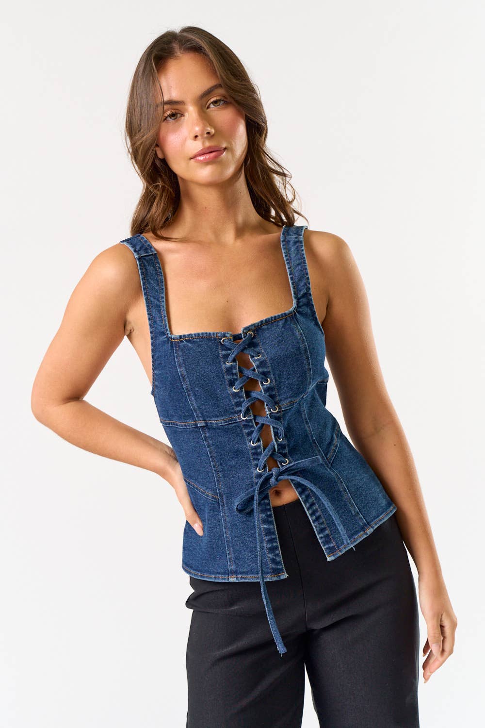 Denim Lace-Up Corset Top