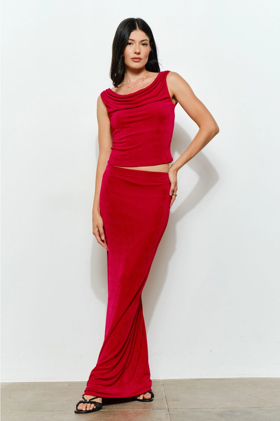 Vivienne Cowl Neck Top - Red