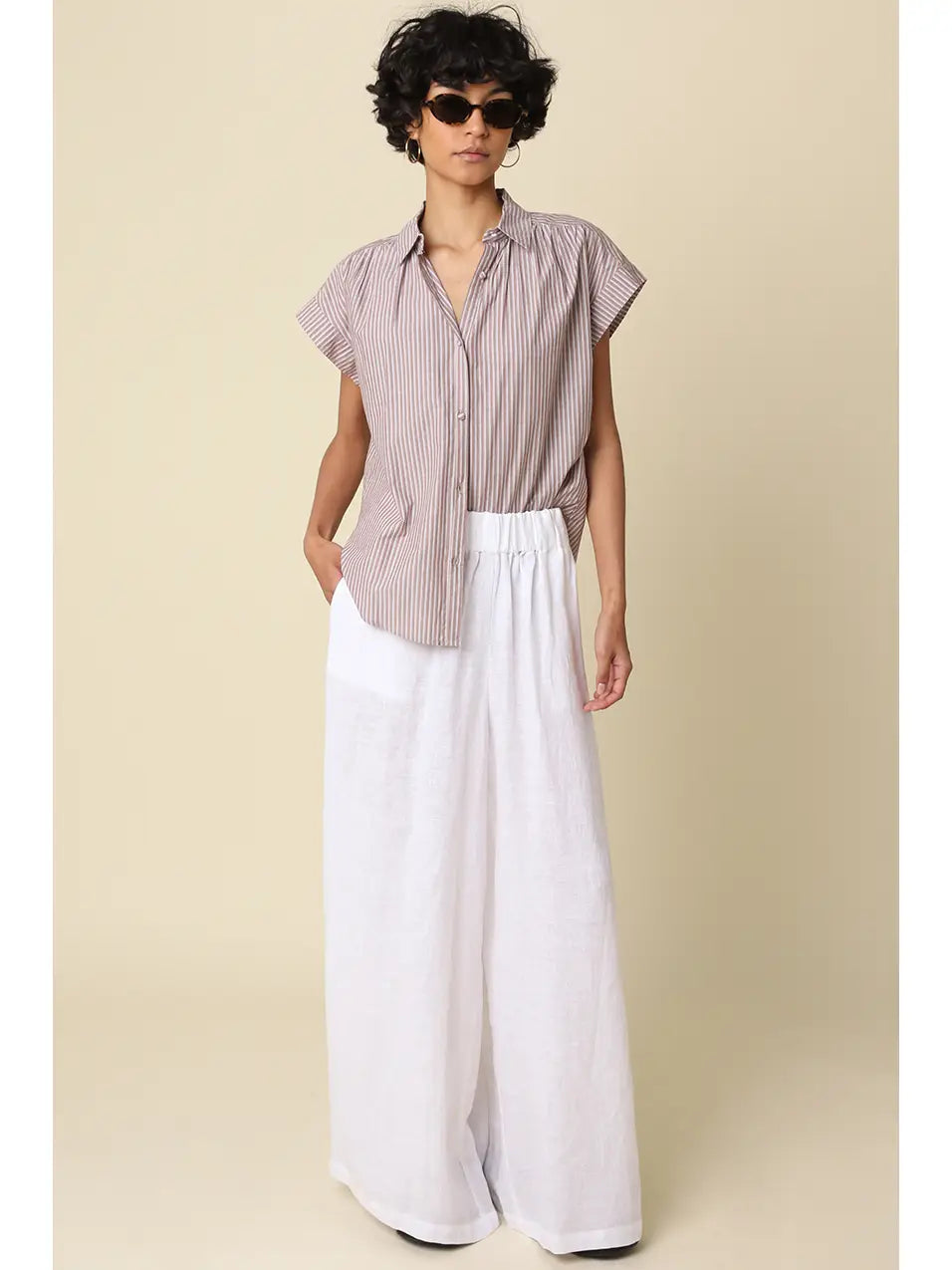 Jerri Linen Wide-Leg Pants - White