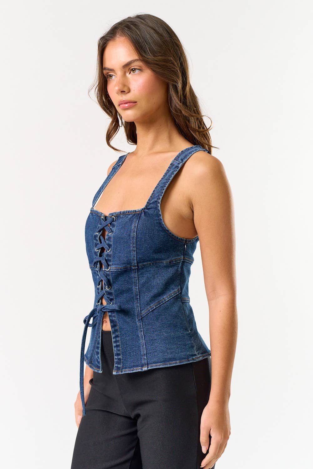 Denim Lace-Up Corset Top