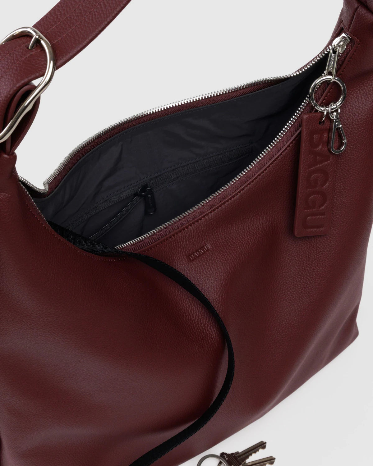 Recycled Leather Shoulder Bag - Mahogany