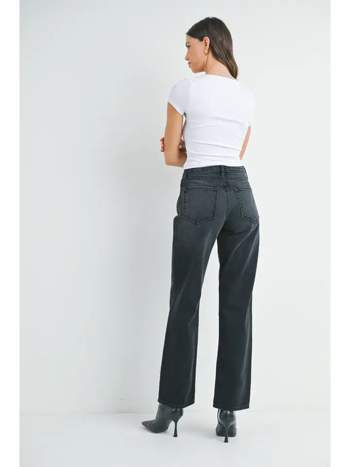 Relaxed Straight Denim - Washed Black - Downerss