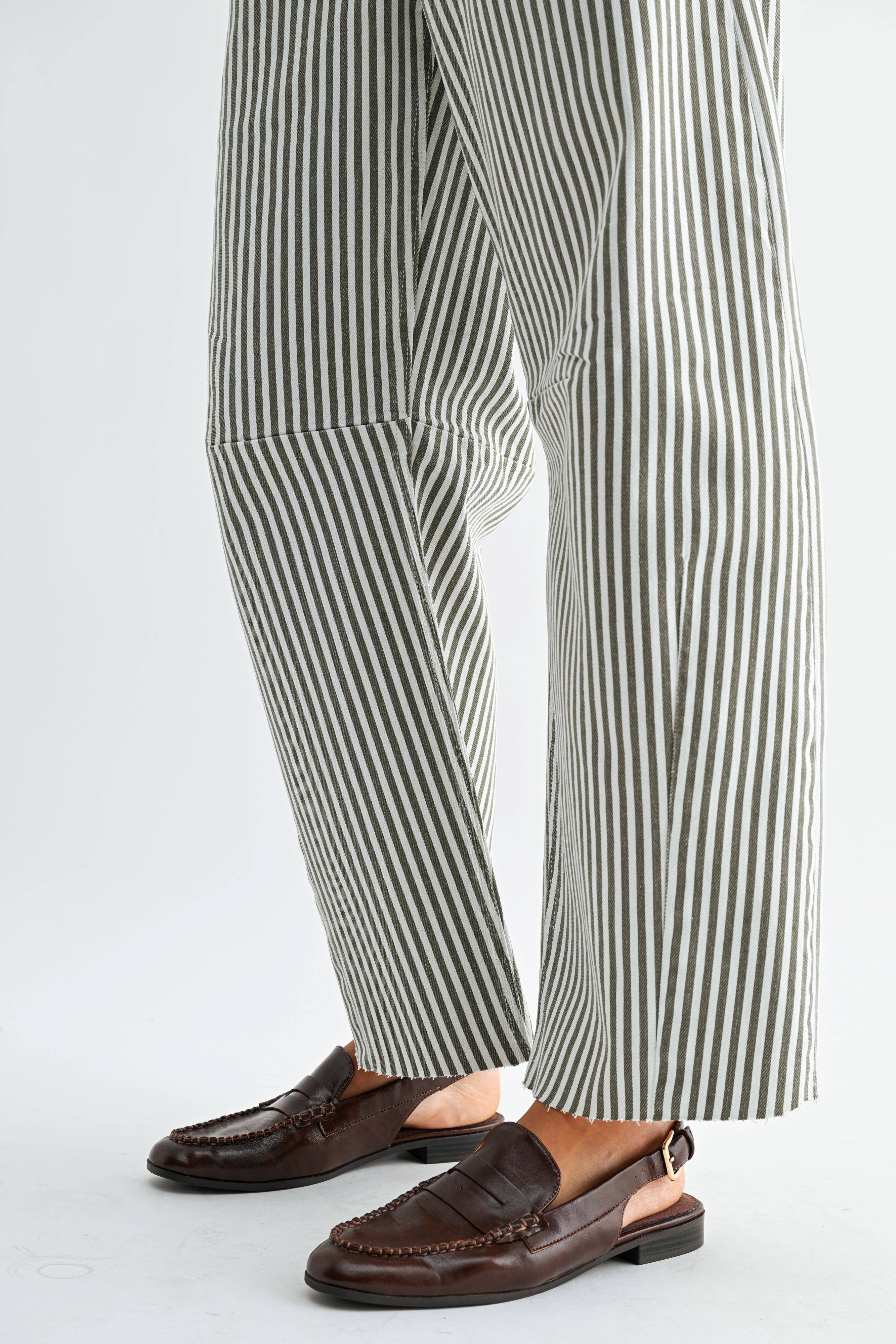 Barrel Jean w/ Seams - Olive Stripe