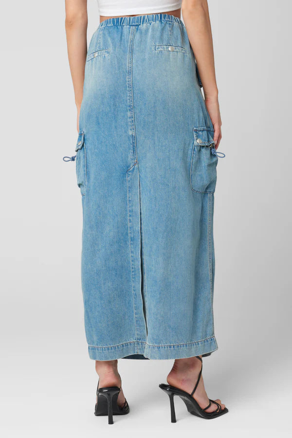 Denim Cargo Maxi Skirt