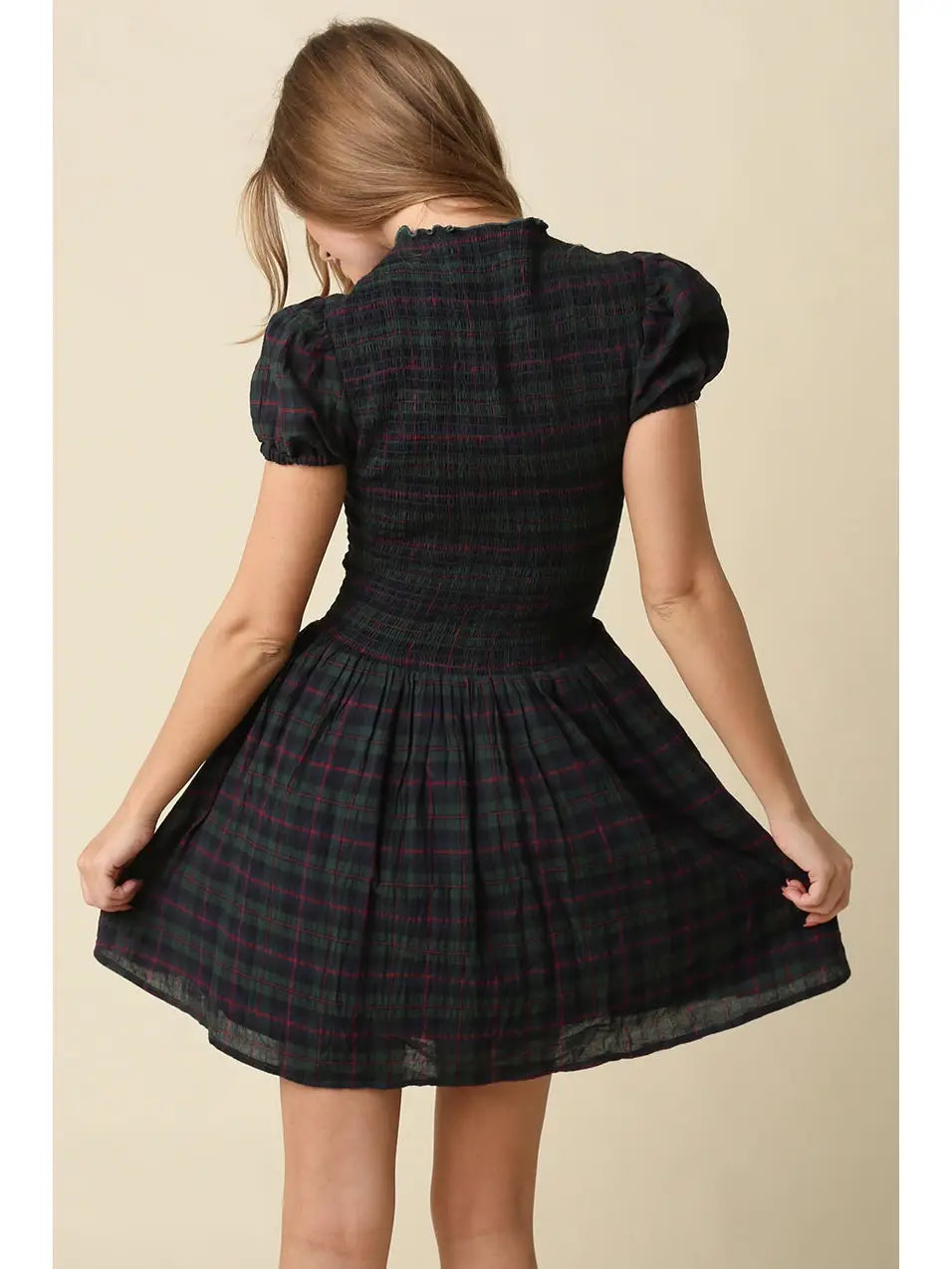 Rowan Plaid Smocked Mini Dress