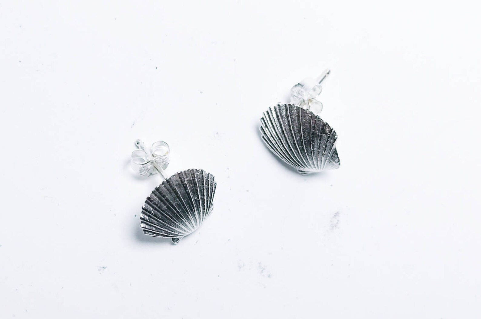 Sea Shell Stud Earrings - Silver