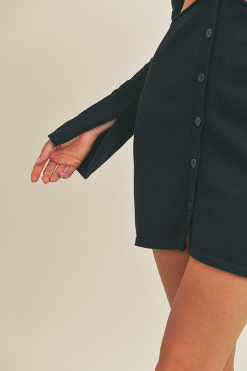 Cut Out Black Sweater Dress - Downerss