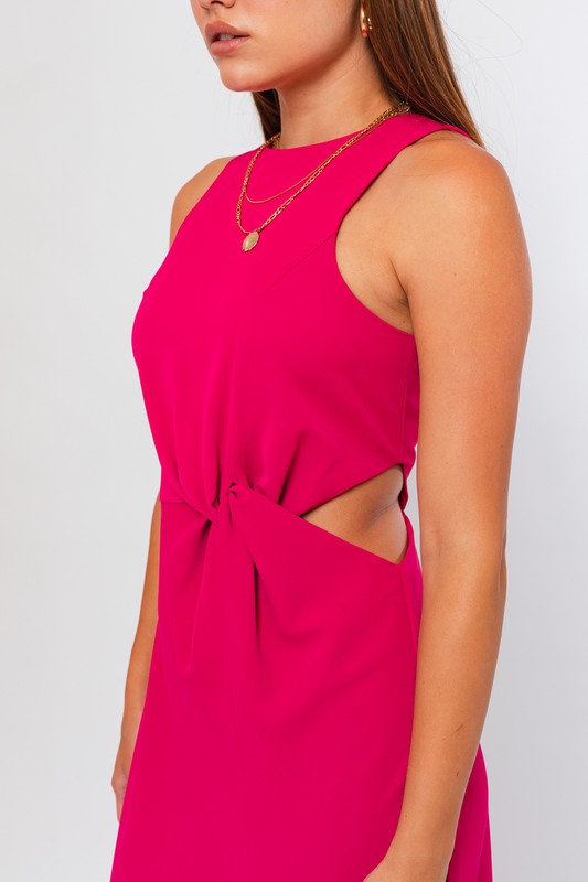 Twist Detail Magenta Midi Dress