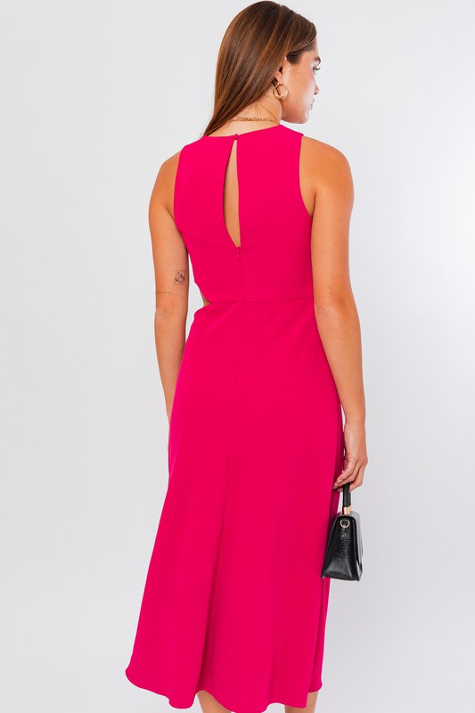 Twist Detail Magenta Midi Dress