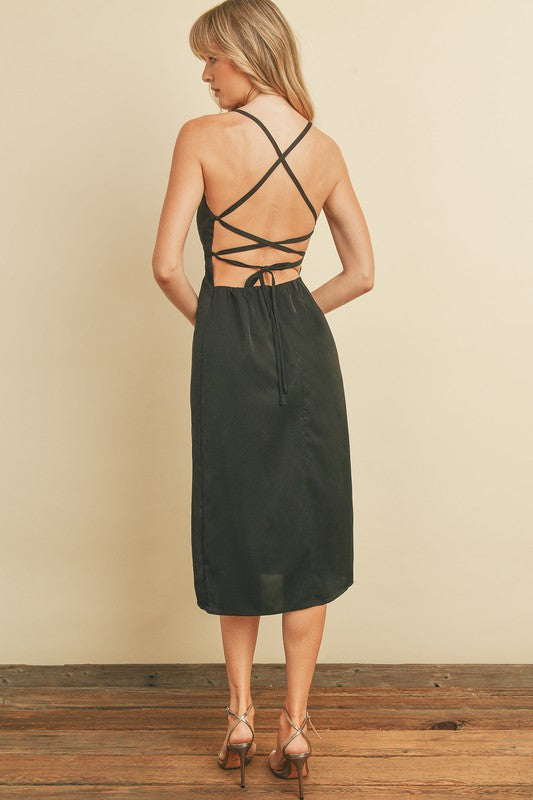 Black Ruched Top Midi Dress