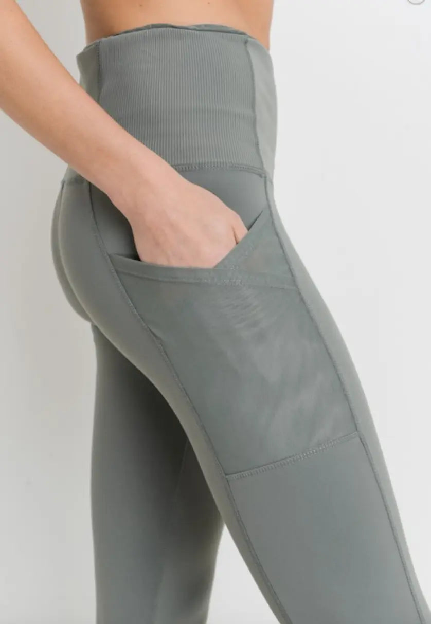 green high-waisted overlay side-pocket leggings