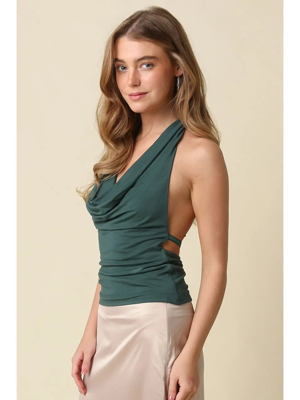 Sofia Open Back Halter Top - Green