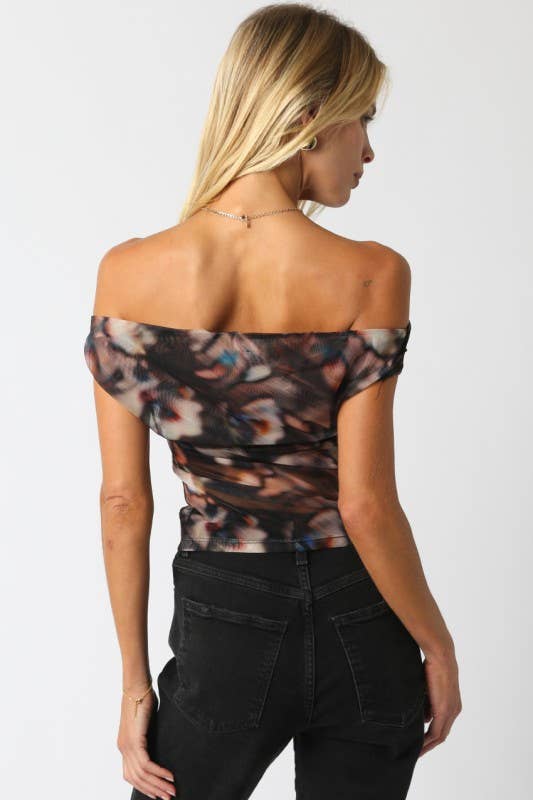 Lila Off Shoulder Mesh Top