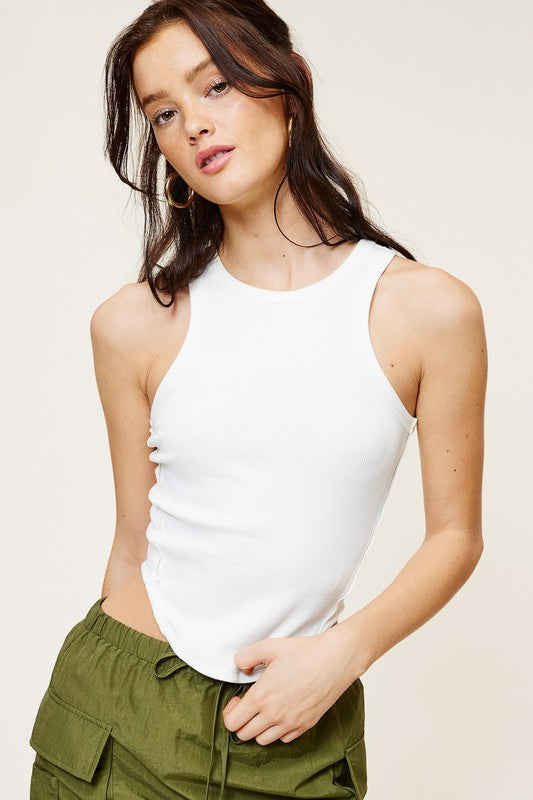 Ribbed High Low Tank - Ivory