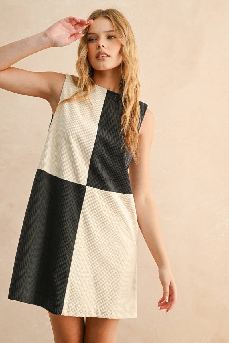 Corduroy Color Block Mini Shift Dress