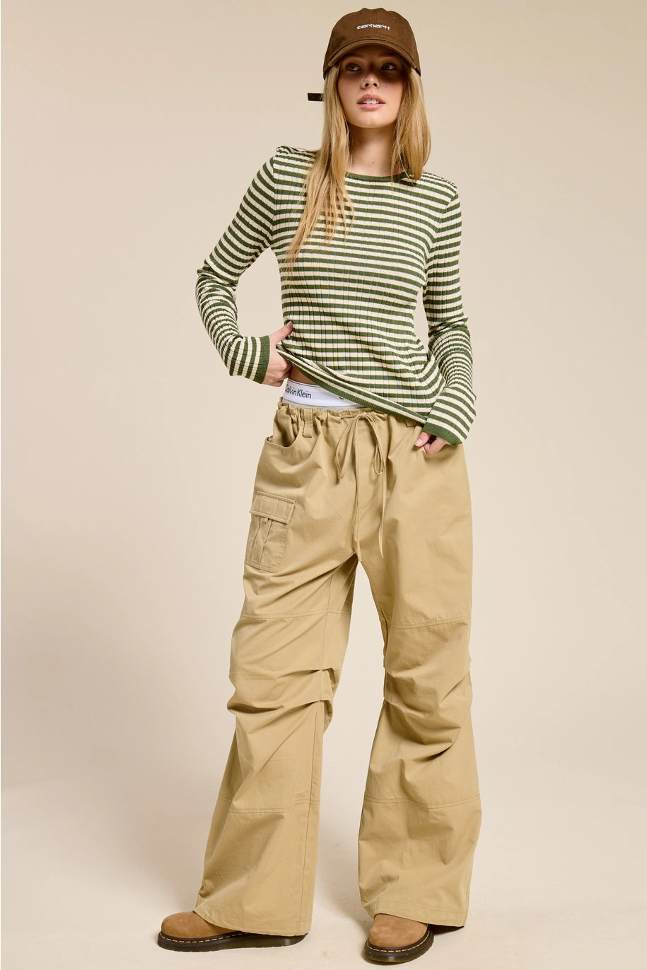 Ribbed Knit Striped Long Sleeve Top