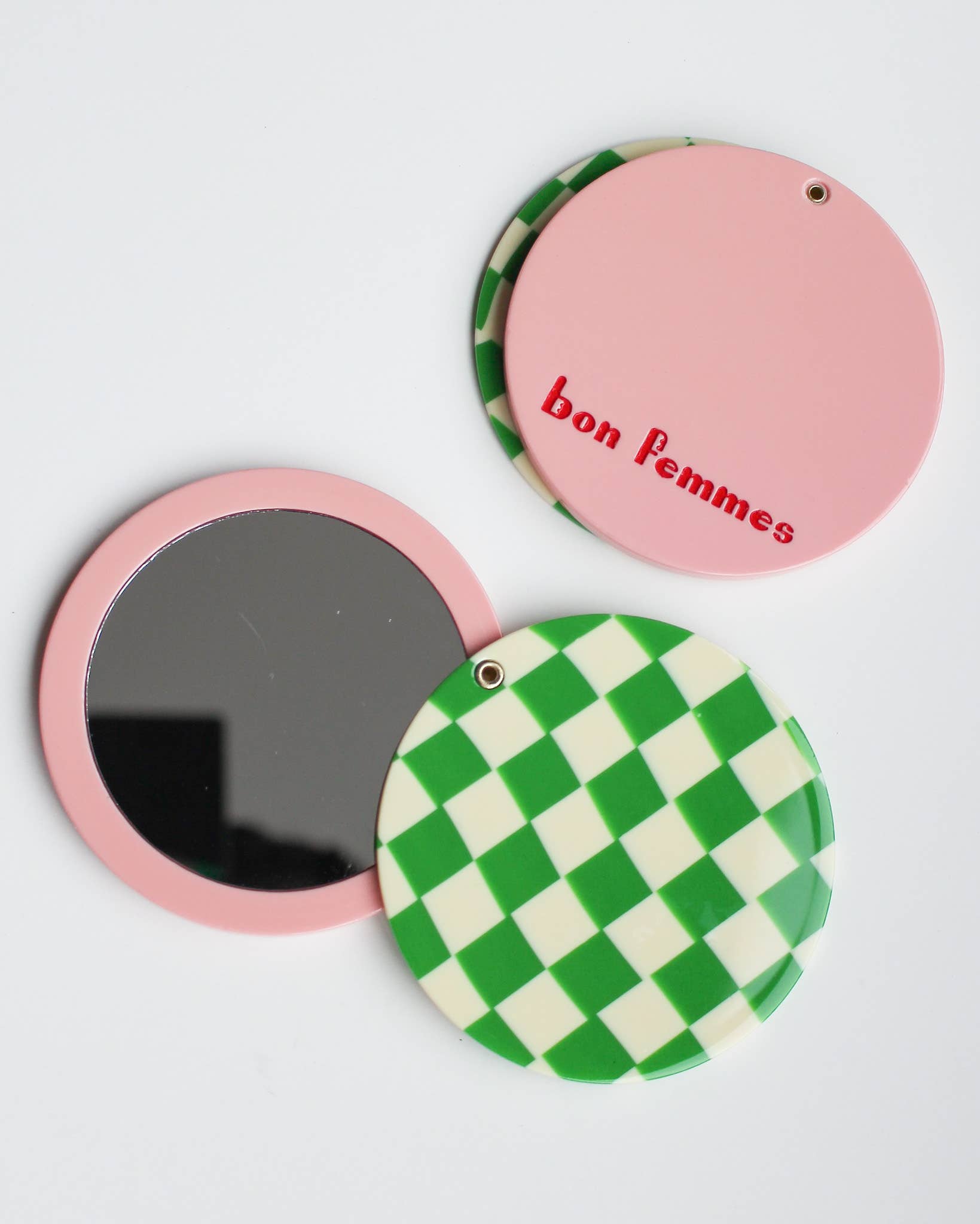 Green Checkered Swivel Pocket Mirror